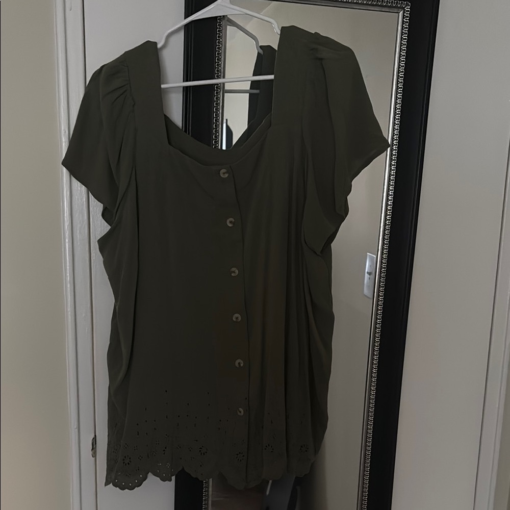 Olive Green Button-Up Women's Top